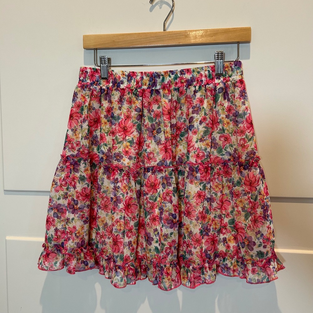 Lavender Brown Floral Mini Skirt in Pink, Purple, Green